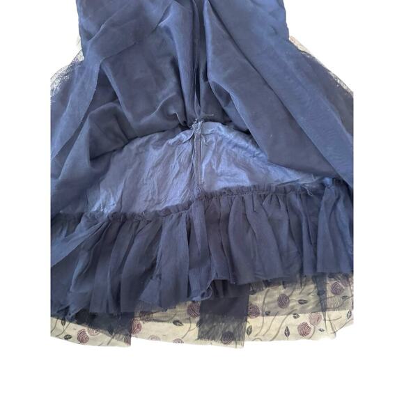 Navy Blue Girls Party Dress with White Floral Lace Bodice - No Size Tag - Picture 5 of 5